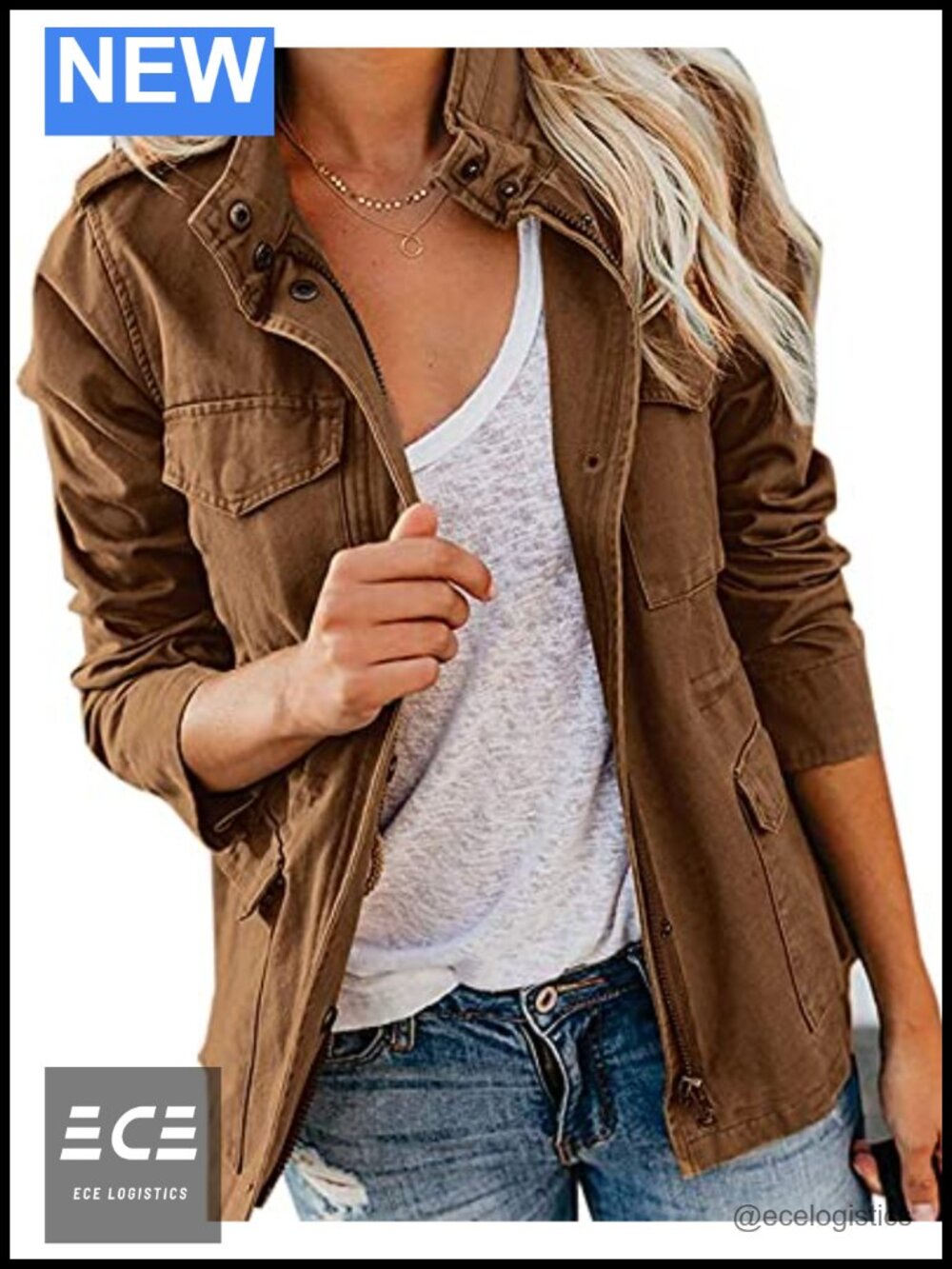 Military Anorak Jacket Zip Up Snap Button Utility Coat with Pockets